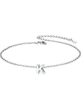 Letter K Initial Bracelet 925 Sterling Silver Letter Bracelet Dainty